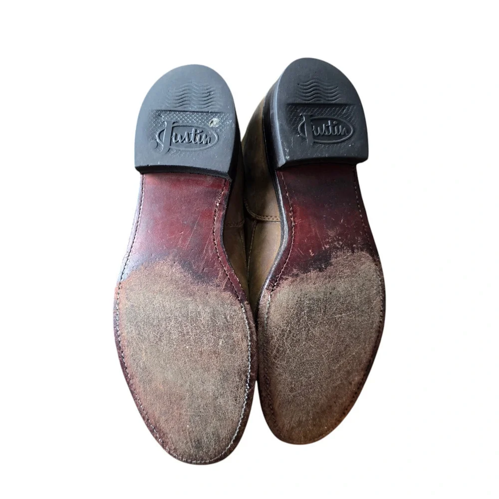 Vintage Tan Brown Leather Kilted Ankle Lace Up Boots Size 6 Justin distressed - Picture 7 of 8